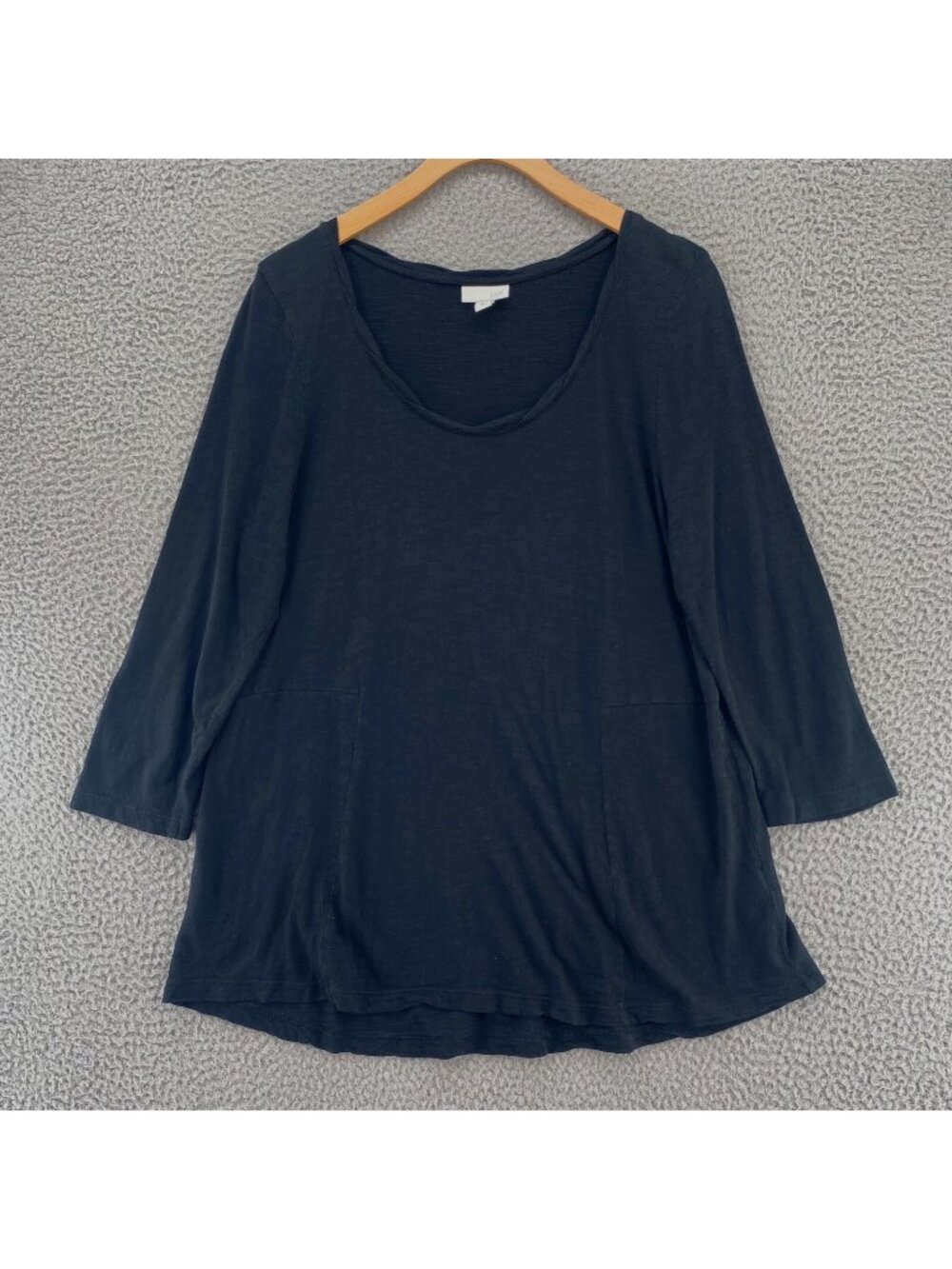 J Jill Top Womens Medium Black Cotton Modal Knit 3/4 Sleeves Scoop Neck Pleated